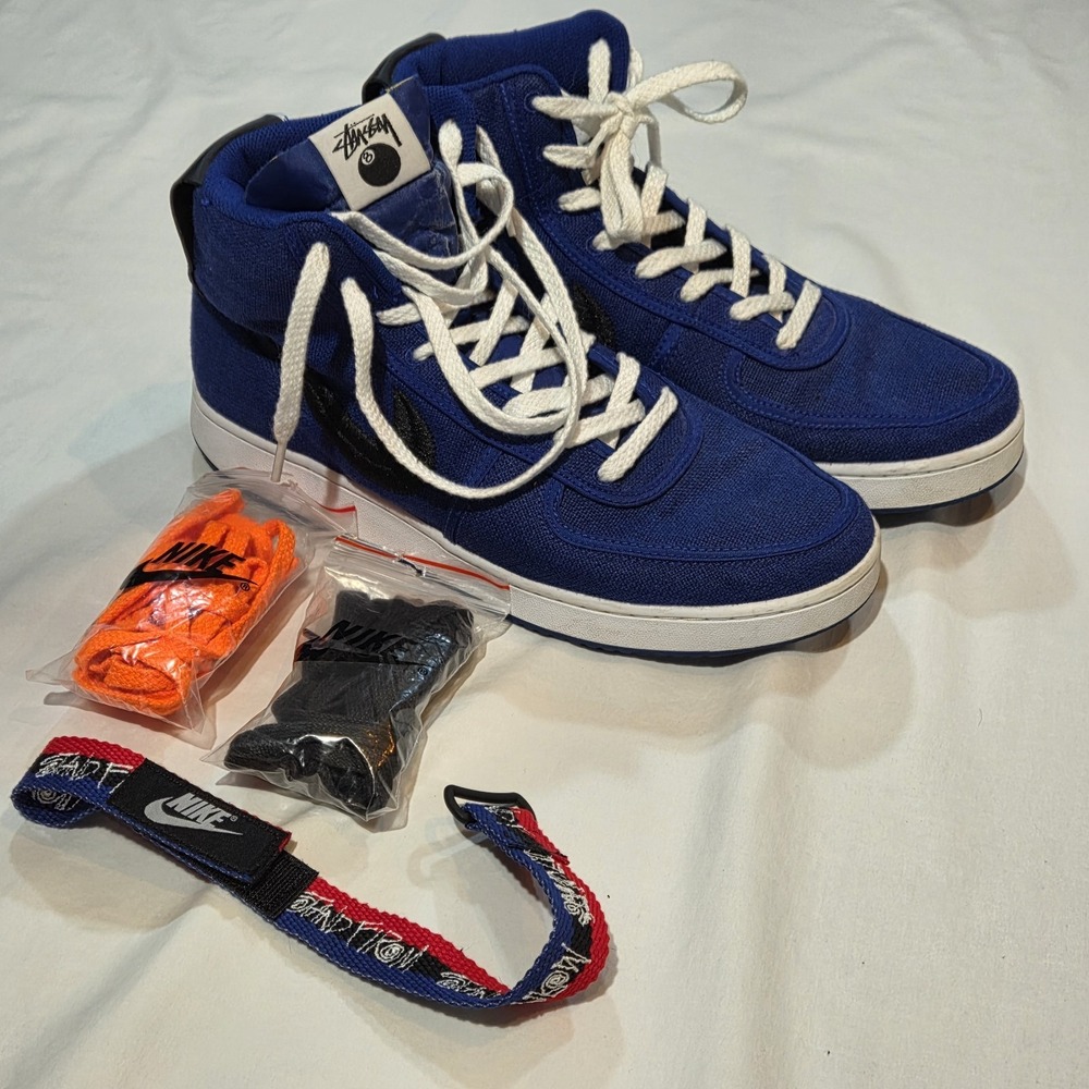 Stussy x Nike Vandal High Sneaker Sz 11 Deep Royal Blue Black White DX5425-400